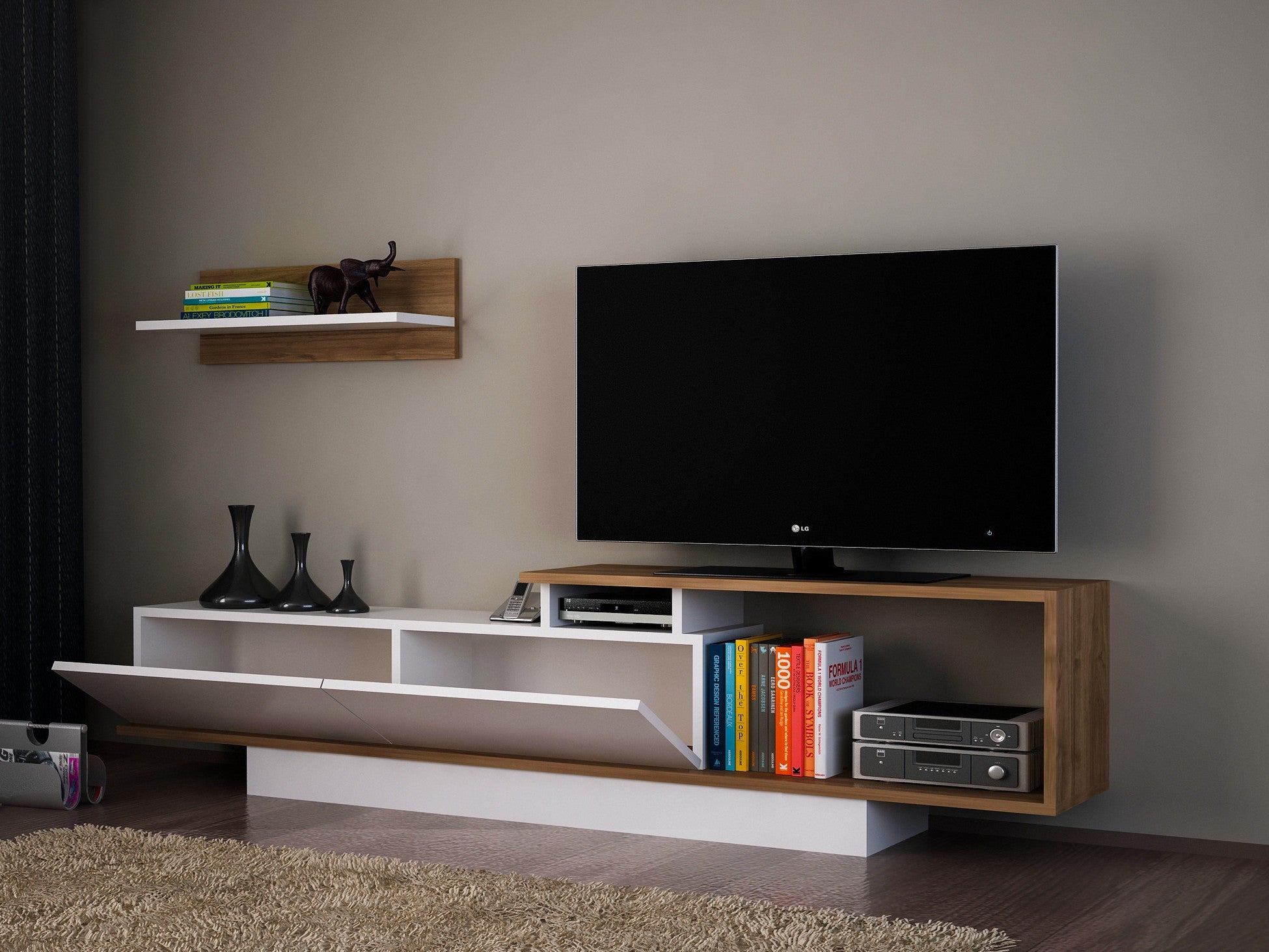Unité de télévision Asos - White, Walnut