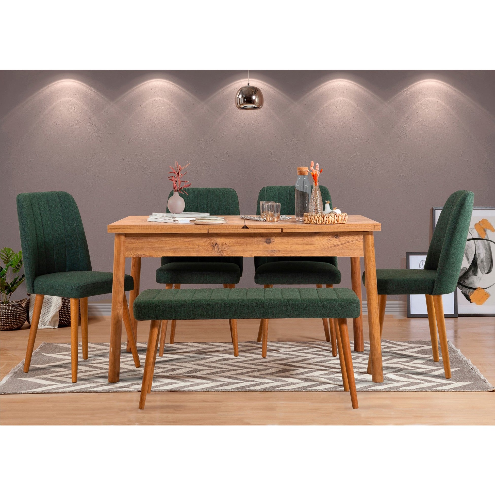 Table à manger et jeu de chaises extensible (6 pièces) Santiago Atlantic Green