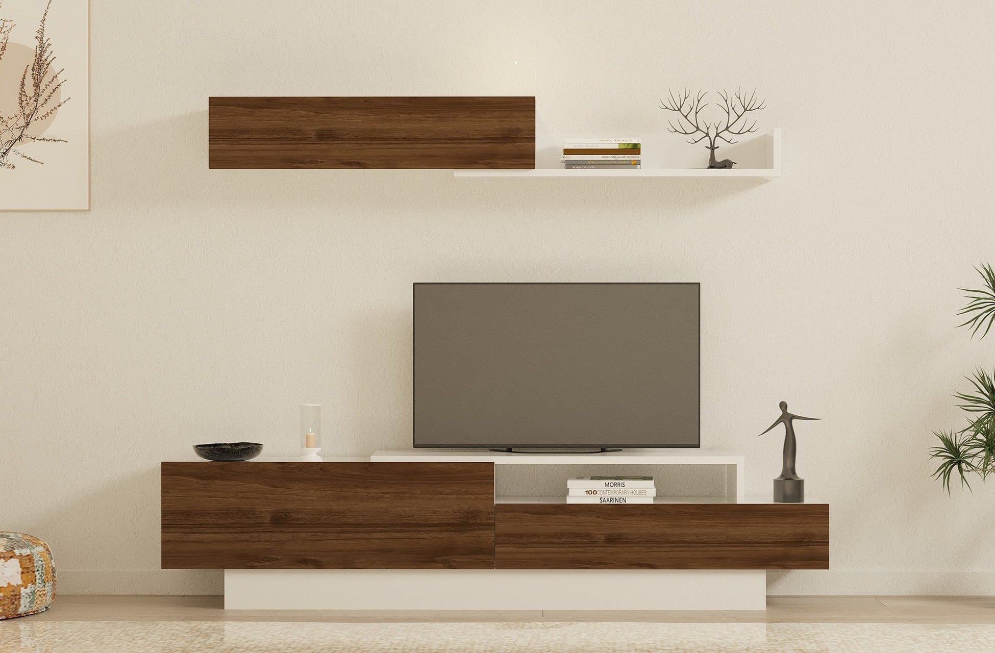 Unité de télévision Elda - White, Walnut