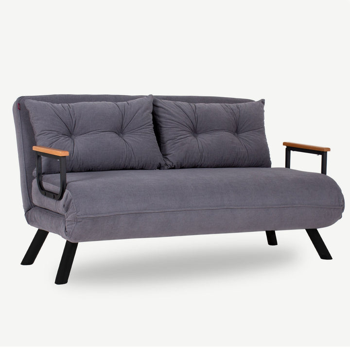 Canapé 2 places convertible Yolanda Métal Noir et Tissu Gris