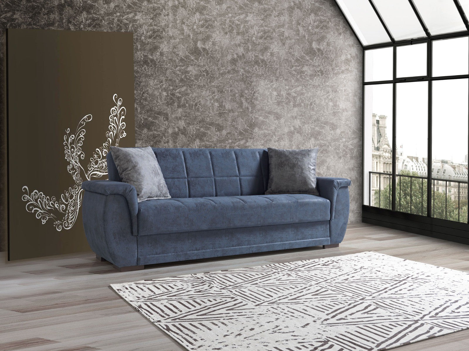 Açelya canapé lit clic-clac 3 places avec coffre de rangement