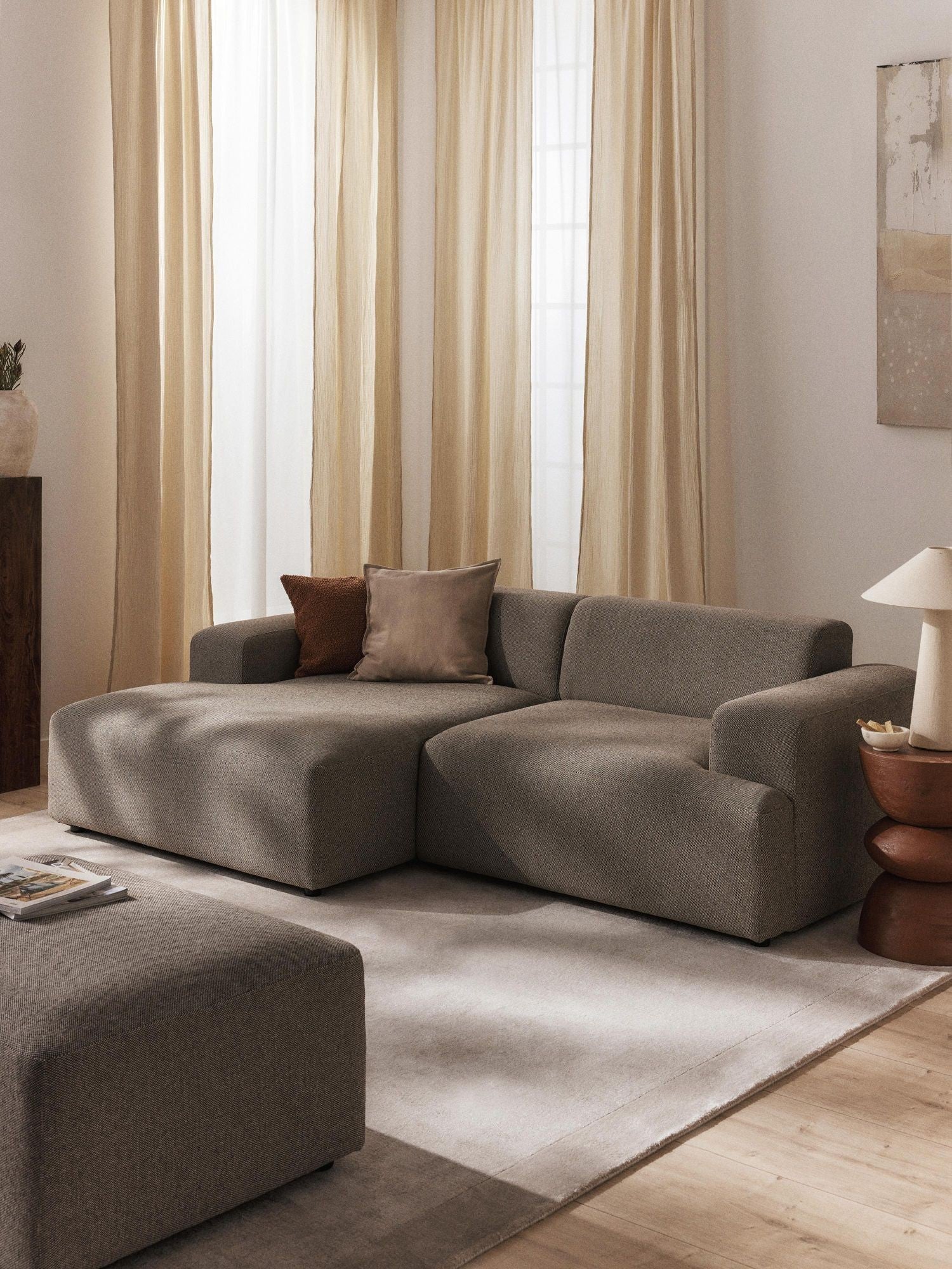 Canapé d'angle 3 places Molly Mini en tissu lin