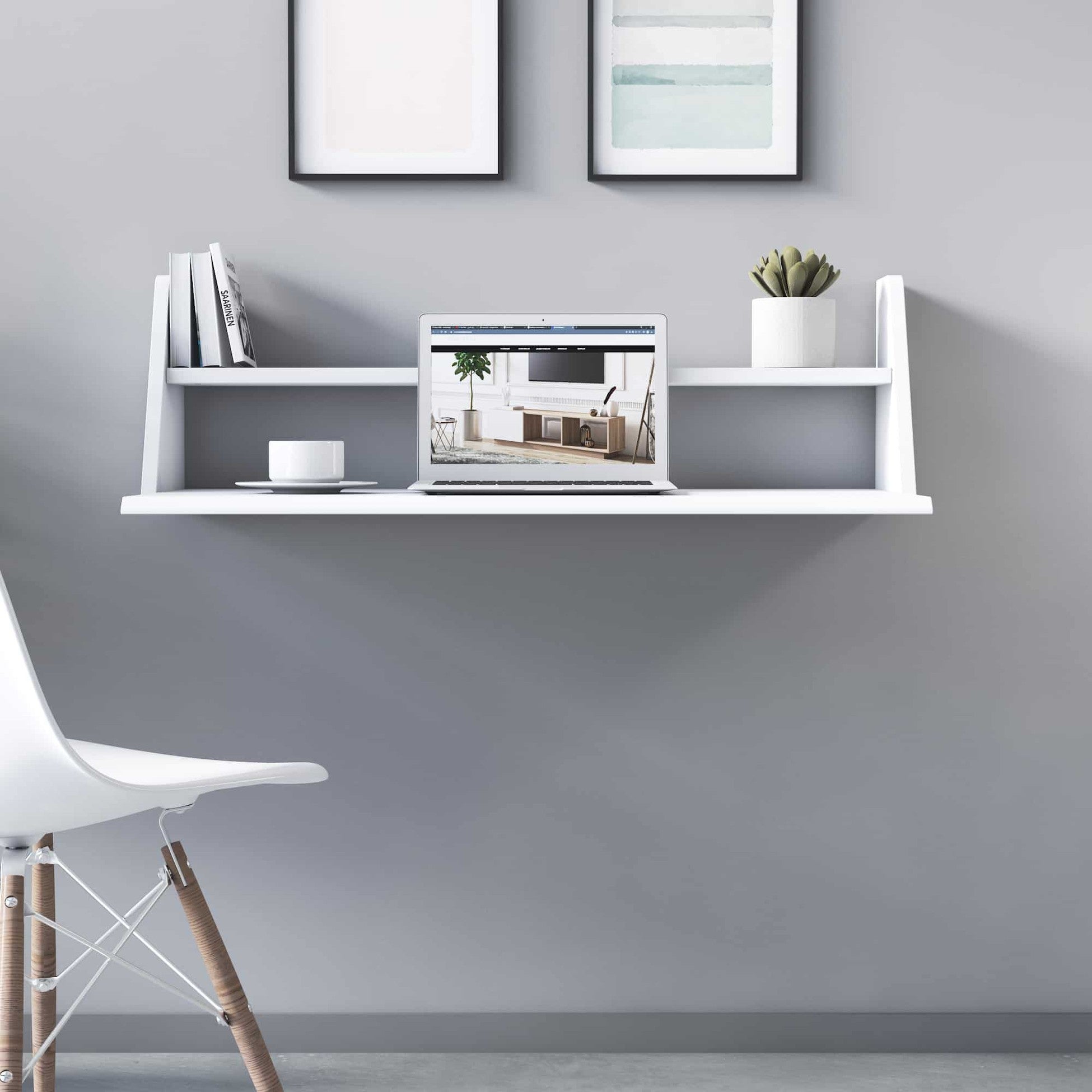 Bureau d'ordinateur flottant mural Turner 89x45x27 cm Blanc