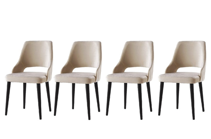 Lot de 4 chaises capitonnées Bemtal Velours Blanc crème et Bois Noir