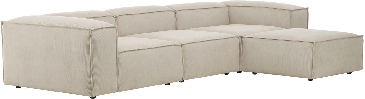 Canapé modulable 4 places en velours côtelé avec pouf Frida