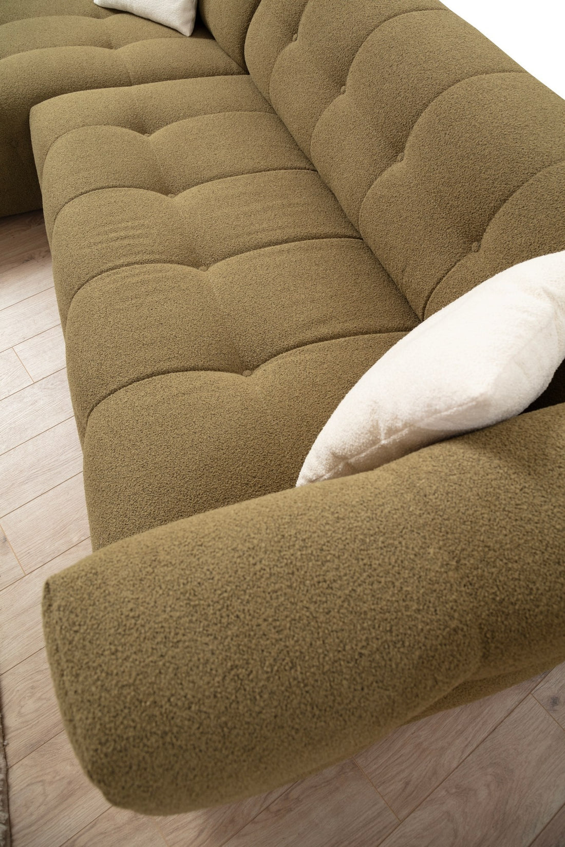 Canapé d'angle à droite Simur Tissu bouclette Kaki