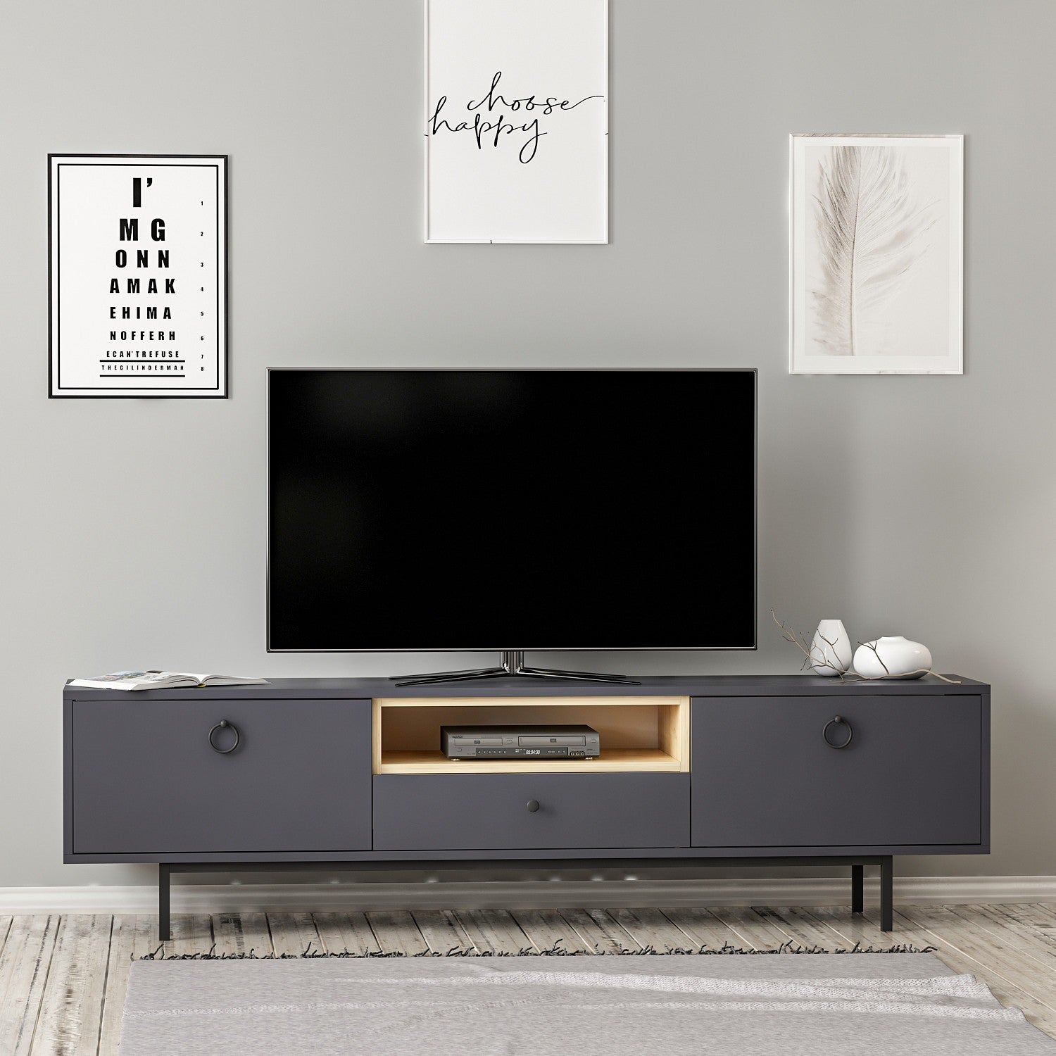 Meuble TV Naturel - Anthracite