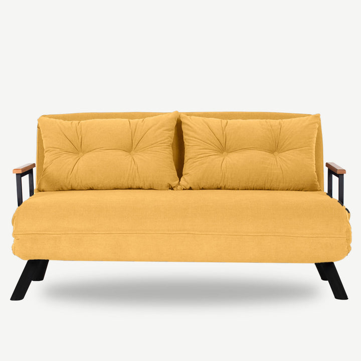 Canapé 2 places convertible Yolanda Métal Noir et Tissu Jaune