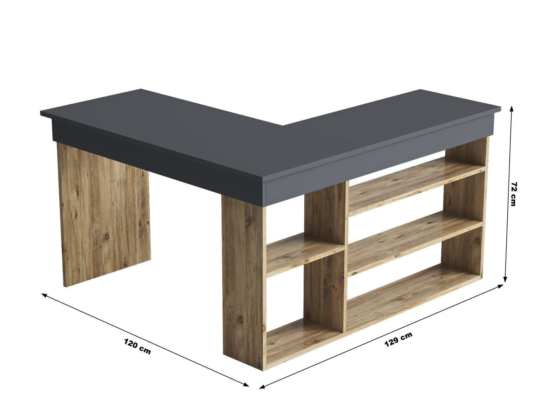 Bureau d'angle avec rangement Koro Bois clair et Anthracite