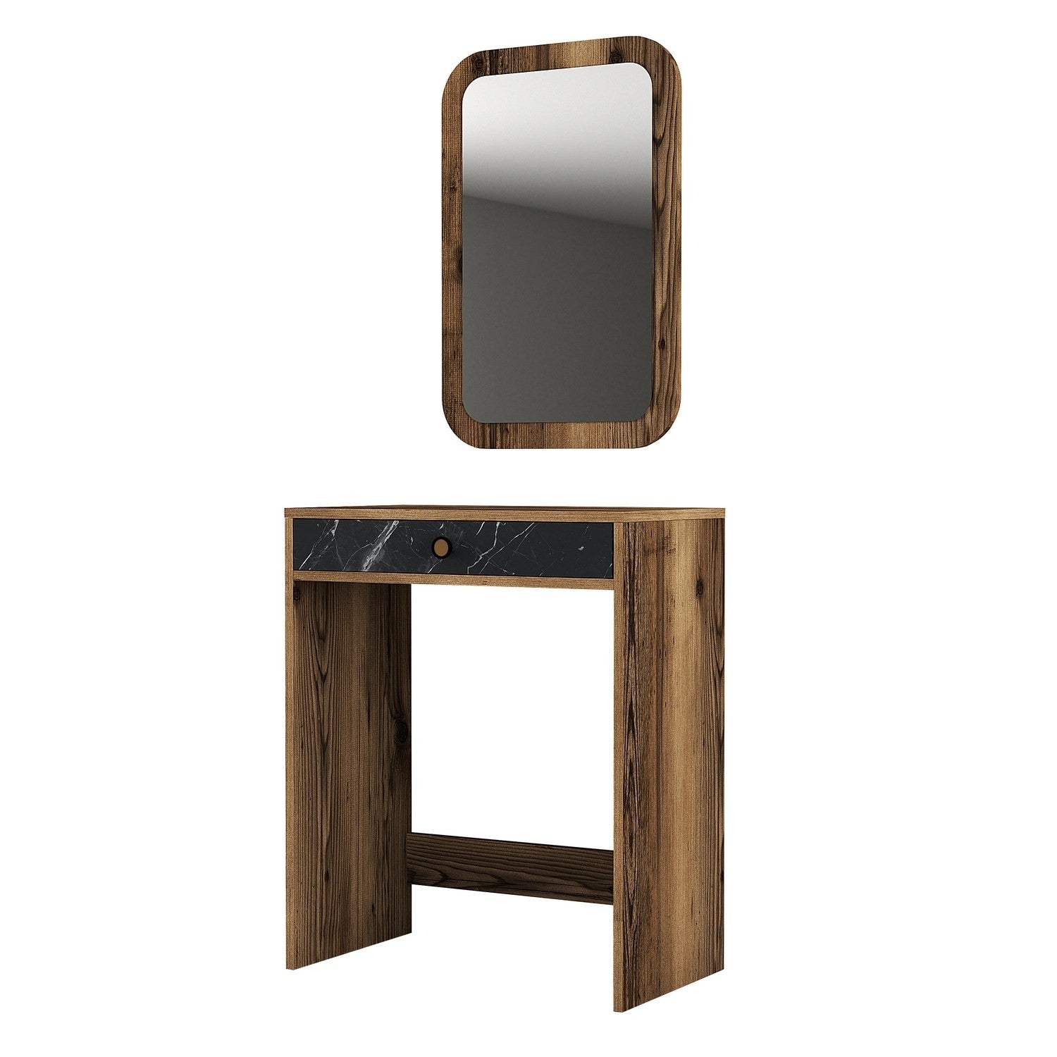 Table de maquillage Lizbon Mirror - Walnut, Black, Marble