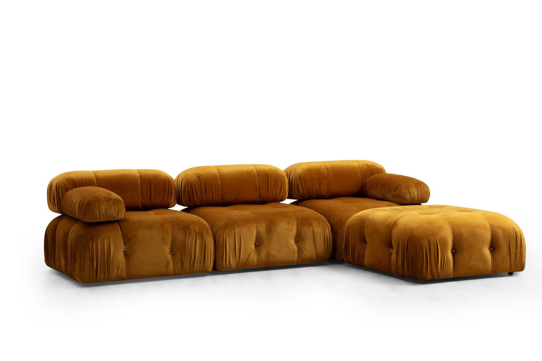 Canapé d'angle modulable et transformable Nourhane Velours Ocre