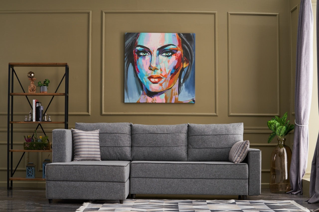 Canapé d'angle à droite convertible Milos Tissu Gris