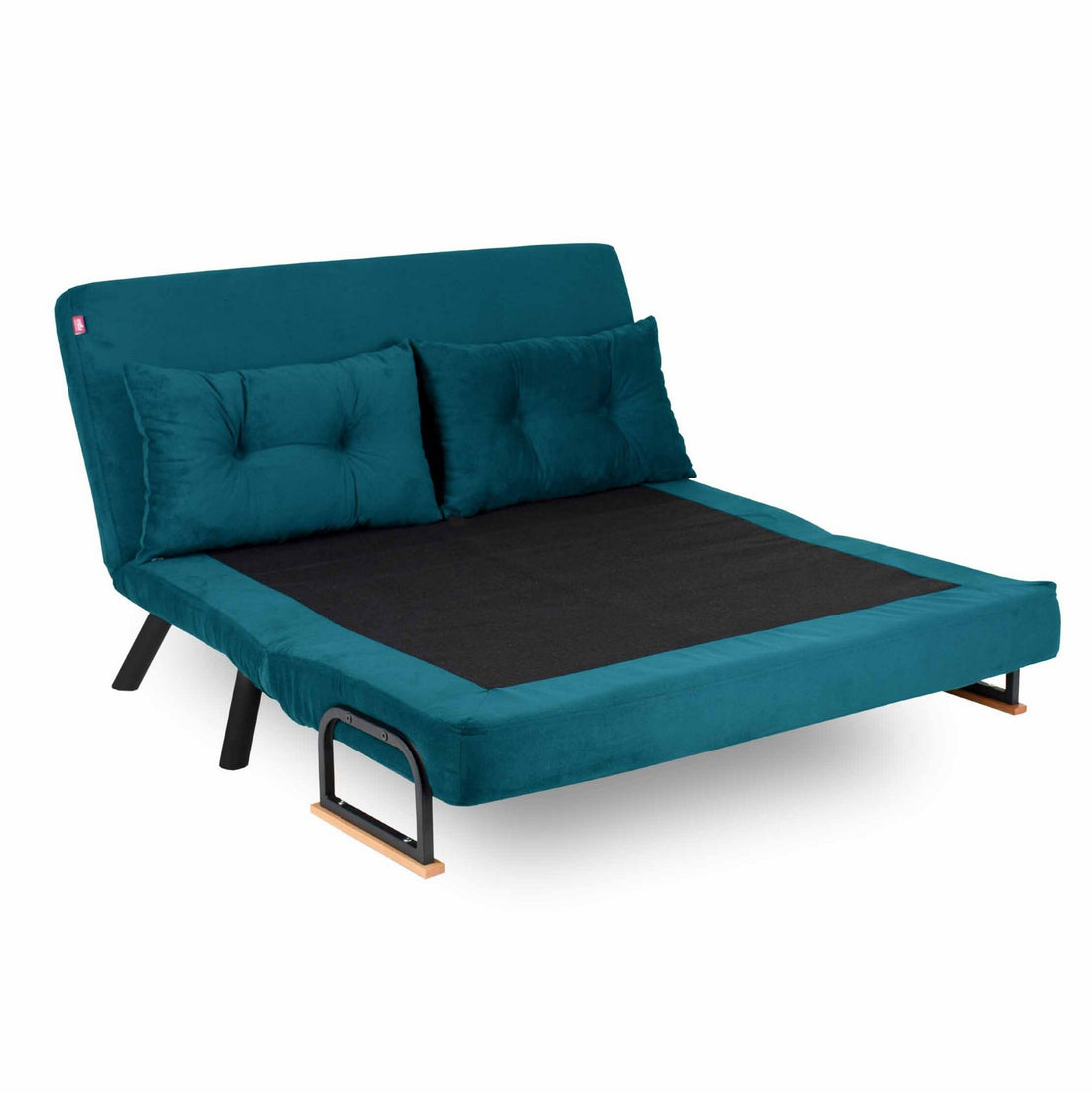 Canapé 2 places convertible Yolanda Métal Noir et Tissu Bleu canard