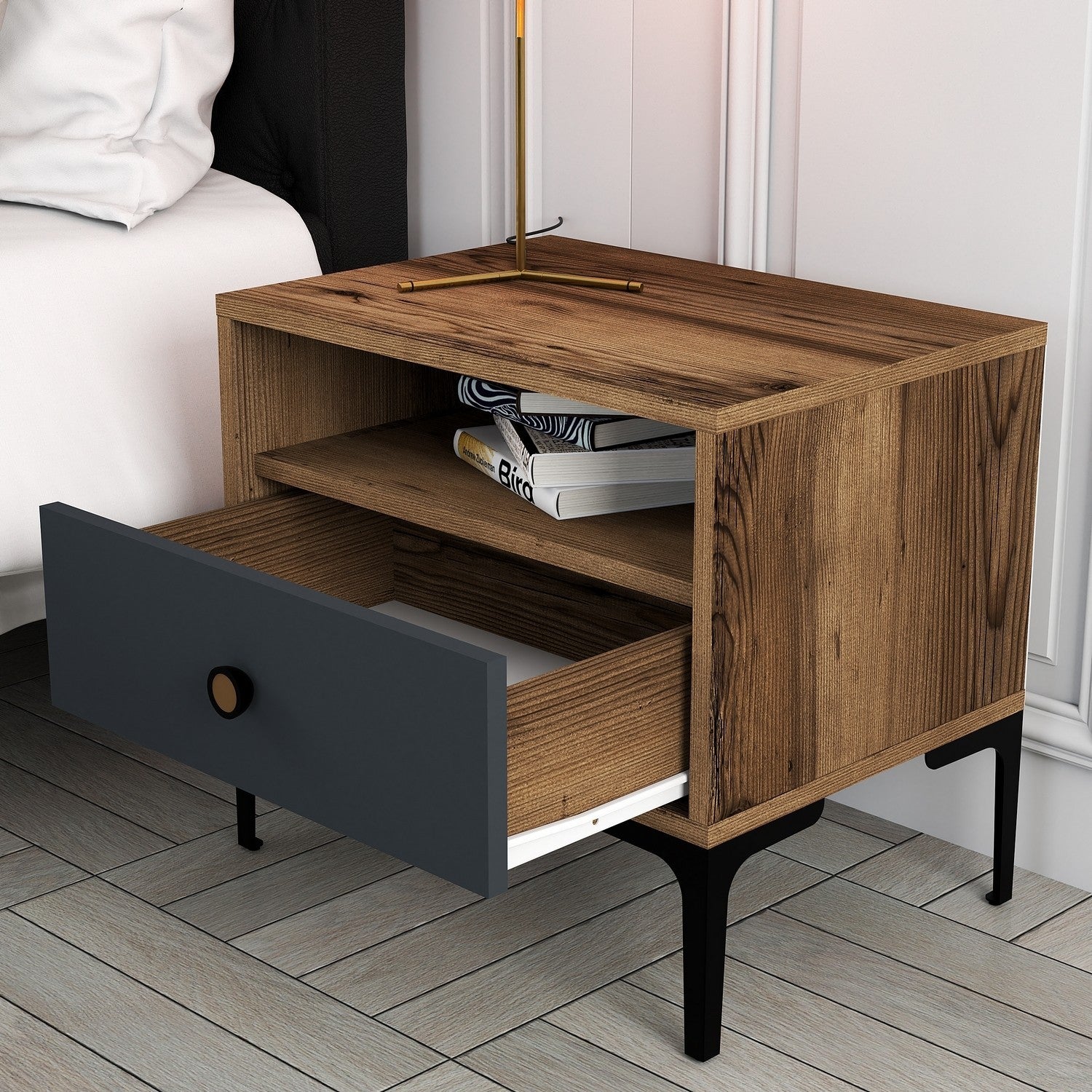 La table de nuit Lizbon 529 - Walnut, Anthracite