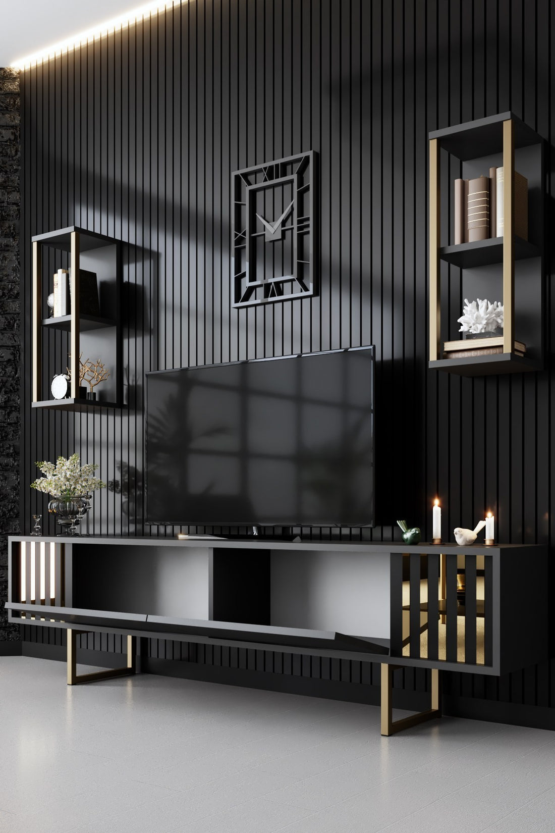 Ensemble de meubles de salon Gold Line - Anthracite, Gold