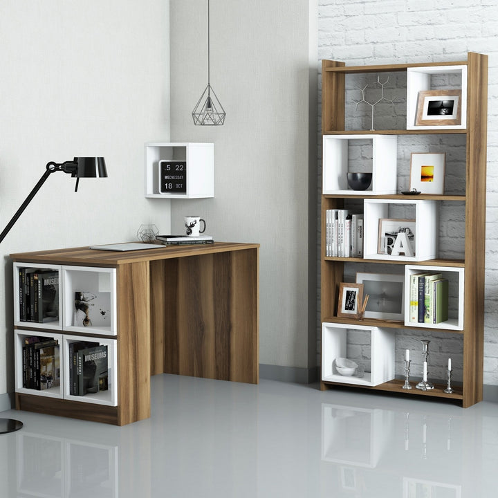 Bureau d'étude et étagère Box - Walnut, White