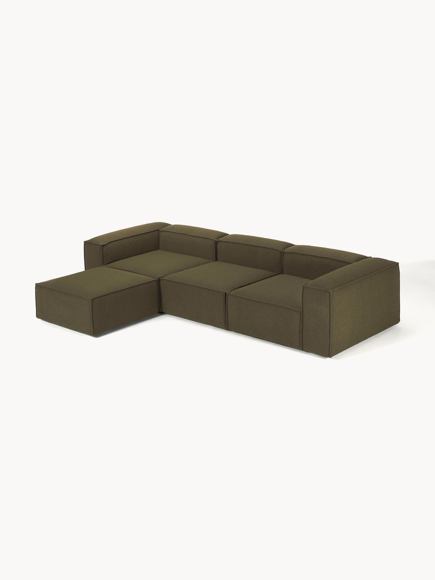 Canapé modulable 4 places en tissu bouclé avec pouf Frida