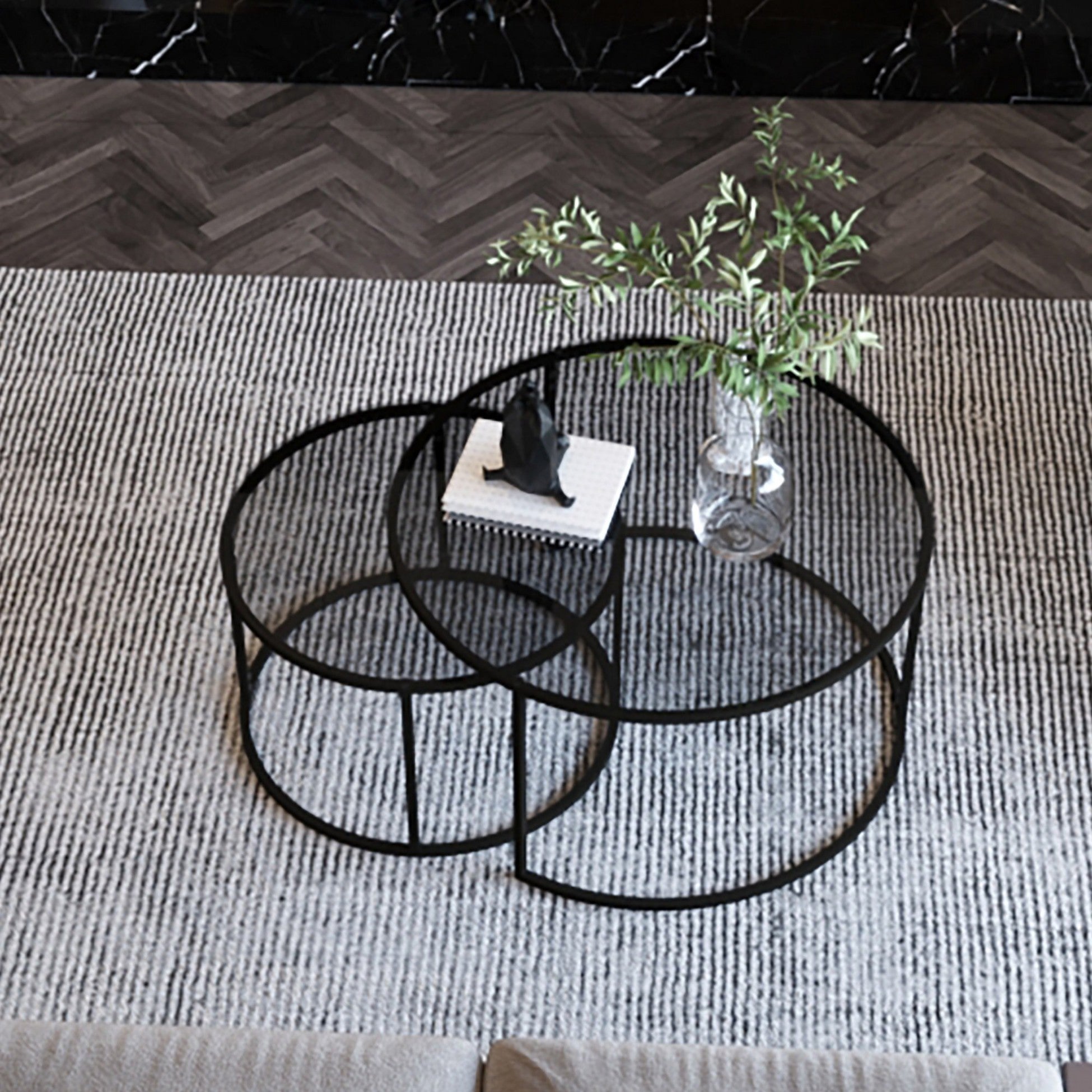 Set de 2 tables basses Kokkola rondes gigognes en verre fumé