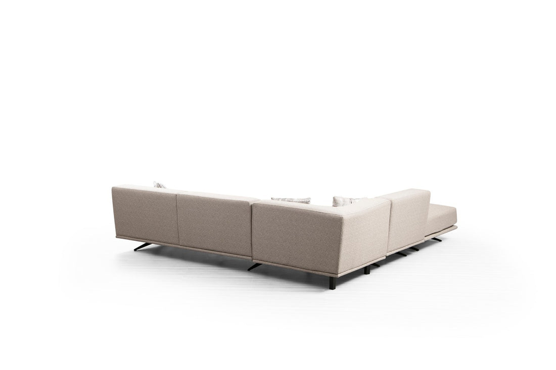 Canapé d'angle à gauche avec pouf et 3 coussins Ravina Tissu Beige