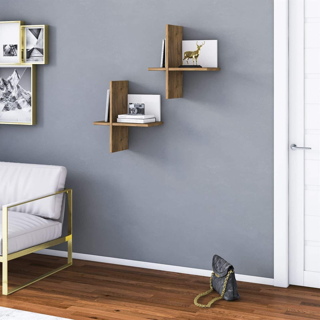 Brick Etagère murale en bois Natural lot de 2