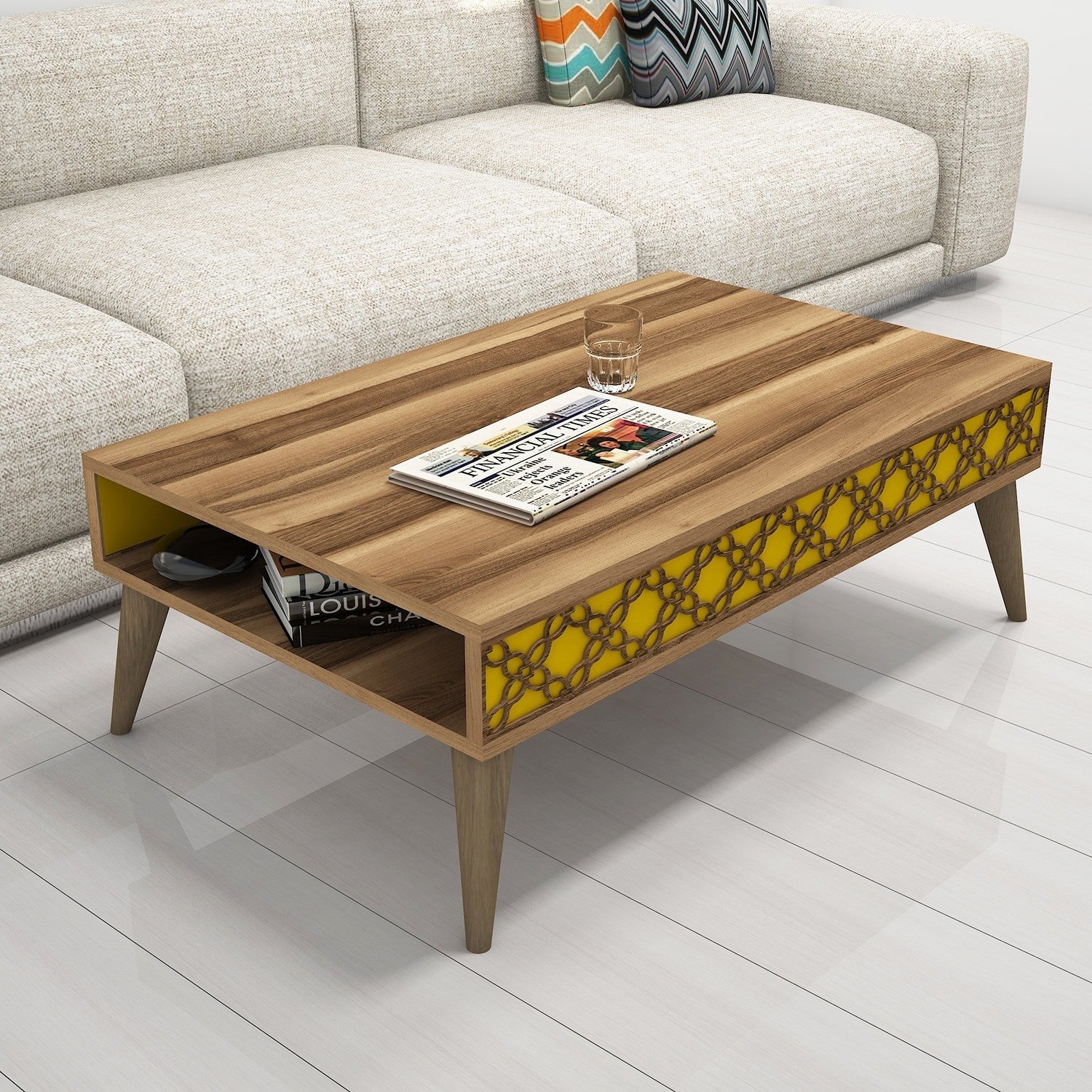 Table basse City - Walnut, Yellow