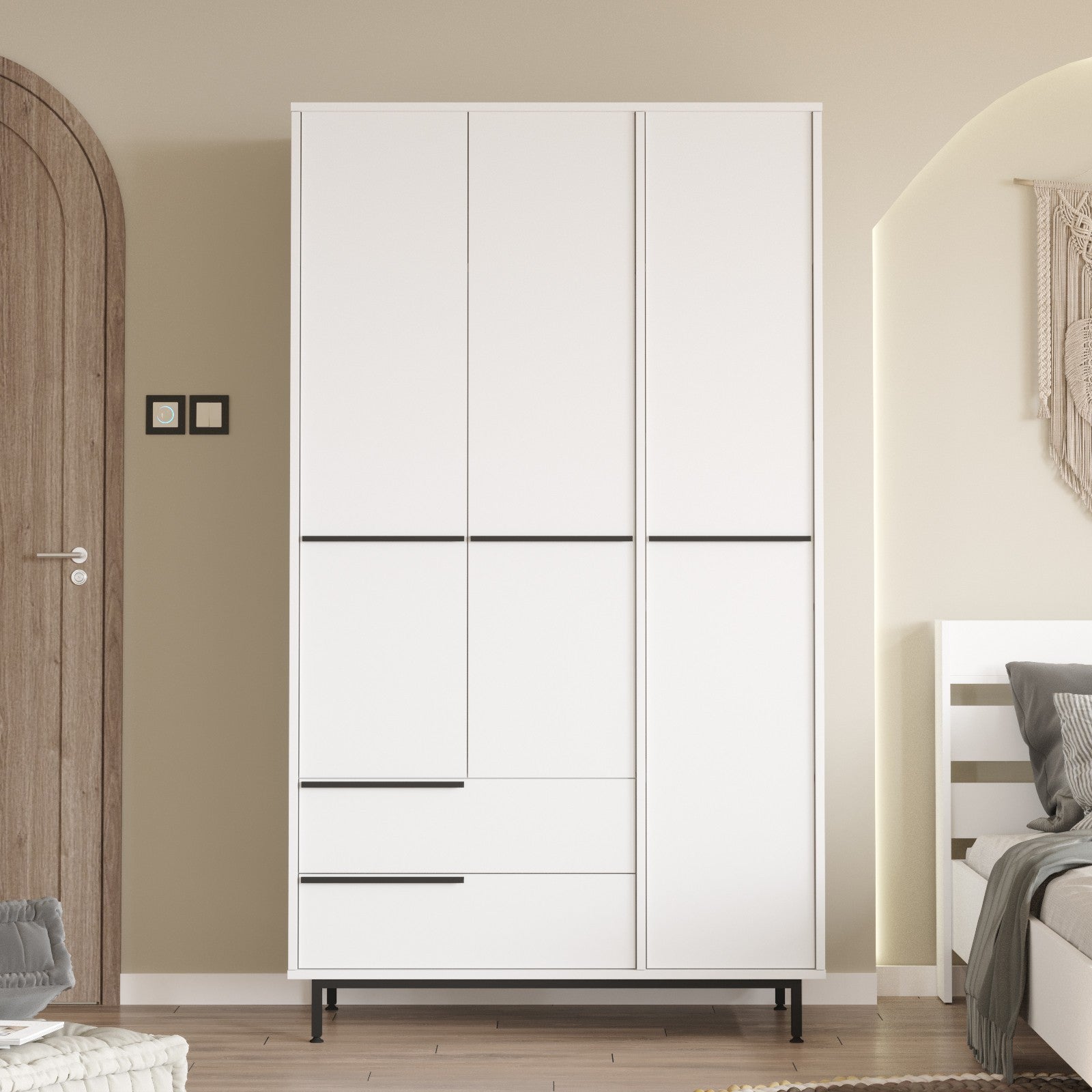 Armoire 3 portes et 2 tiroirs Evelis L112cm Blanc
