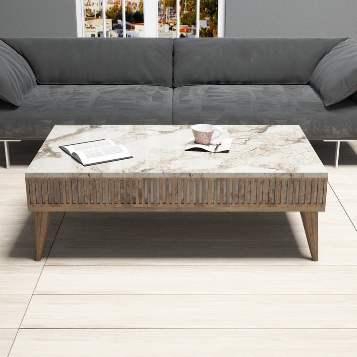 Table basse Milan - Walnut, White Marble