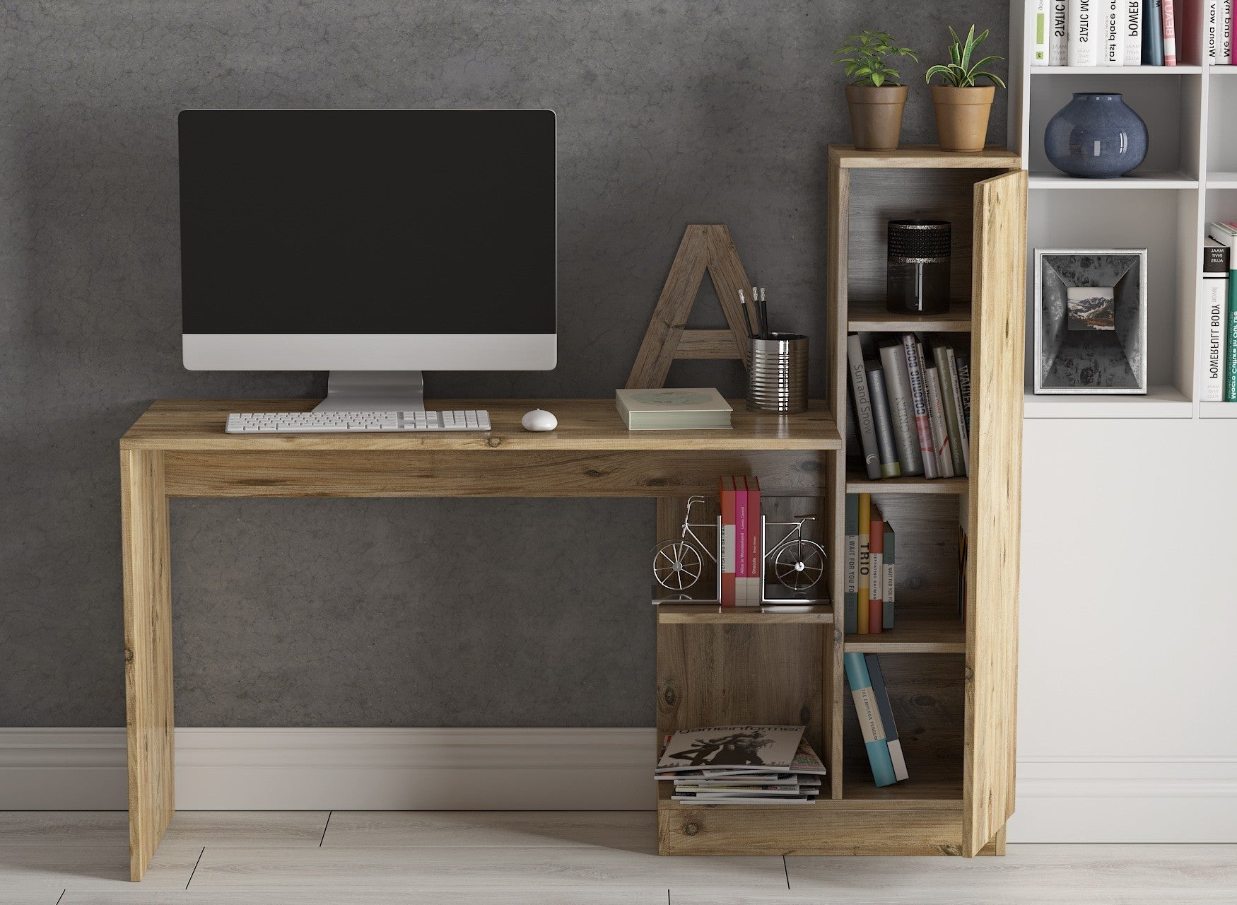 Ensemble bureau, bibliothèque et étagère Redi Bois clair