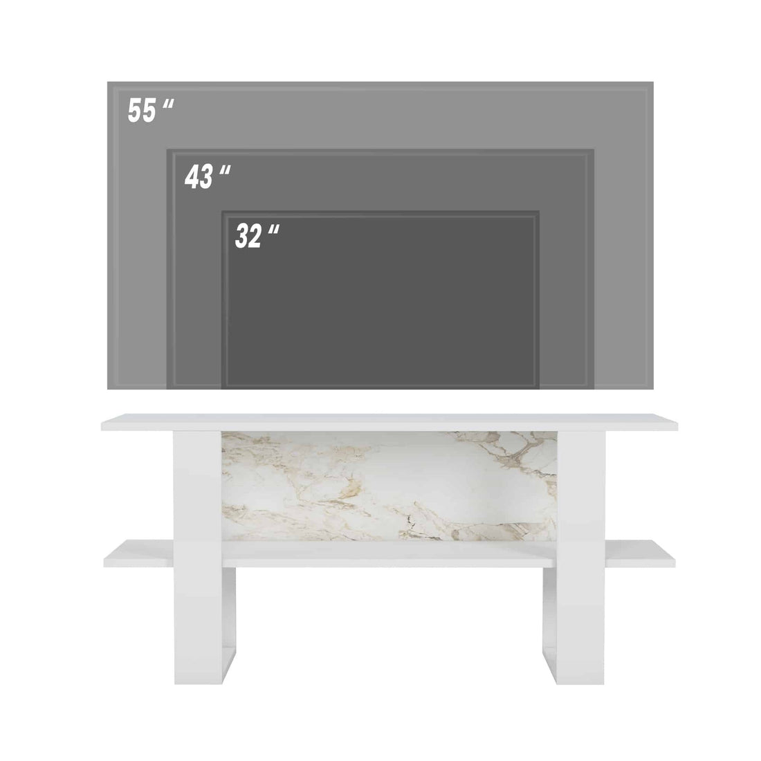 Meuble TV moderne 120cm Bois Blanc en marble design Cornellia