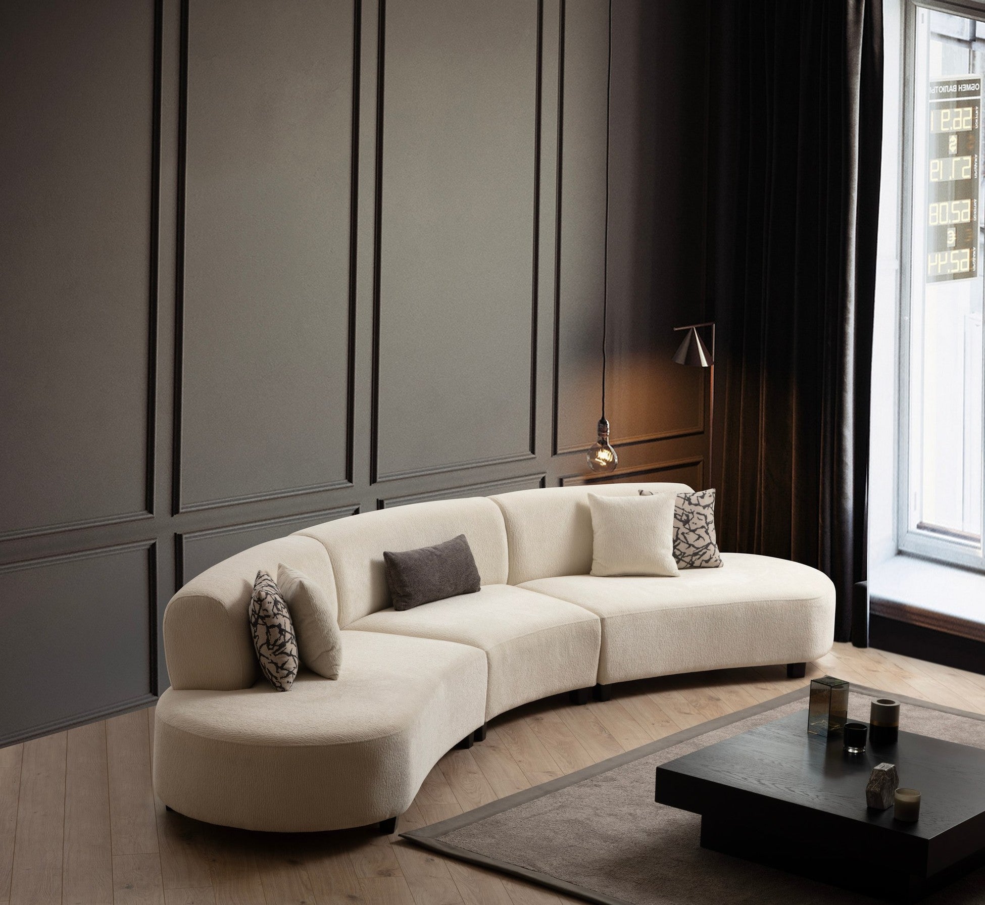 Canapé design arrondi 5 places Marix Tissu Beige