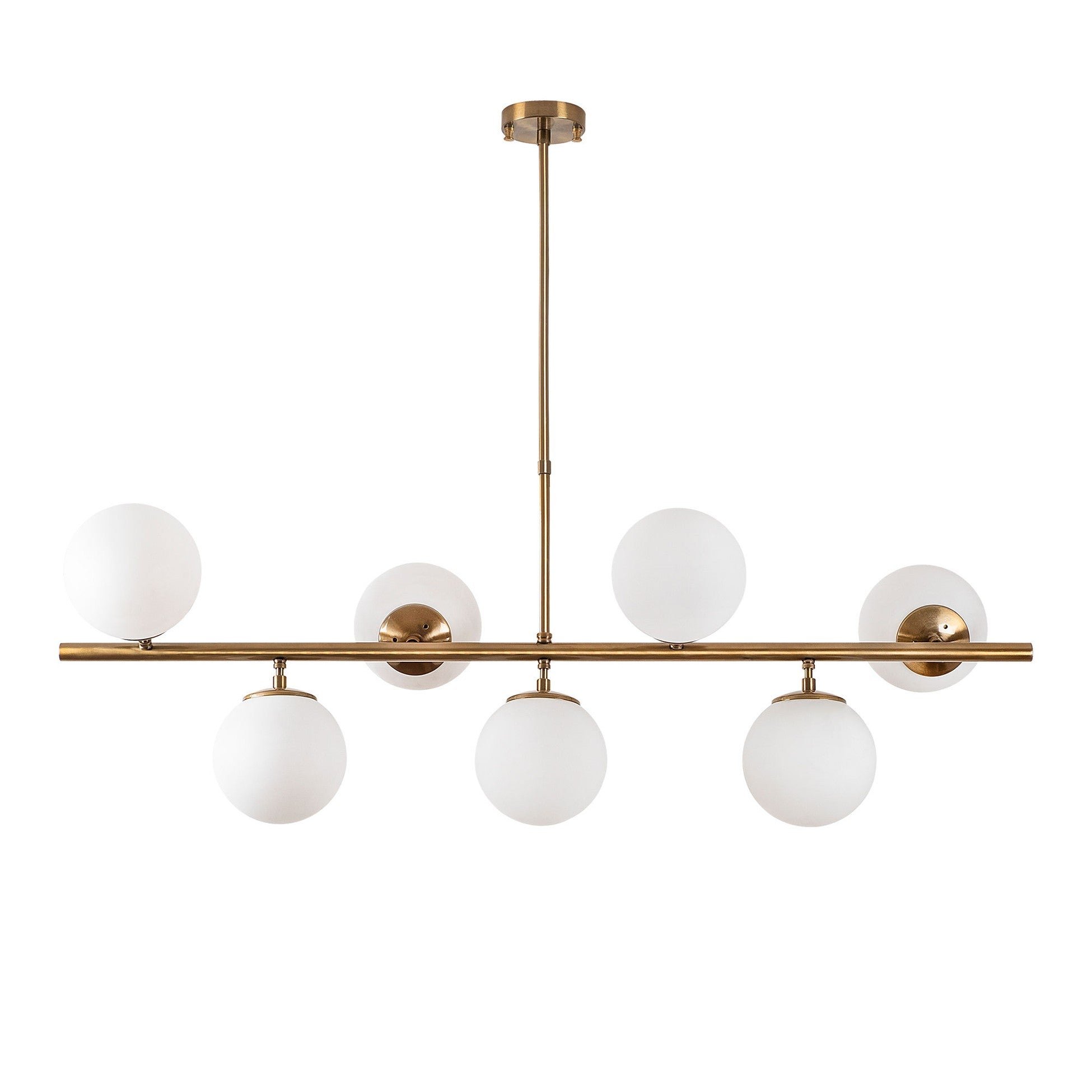 Suspension 7 lampes horizontale ajustable Holla L113cm Verre Blanc et Métal Or