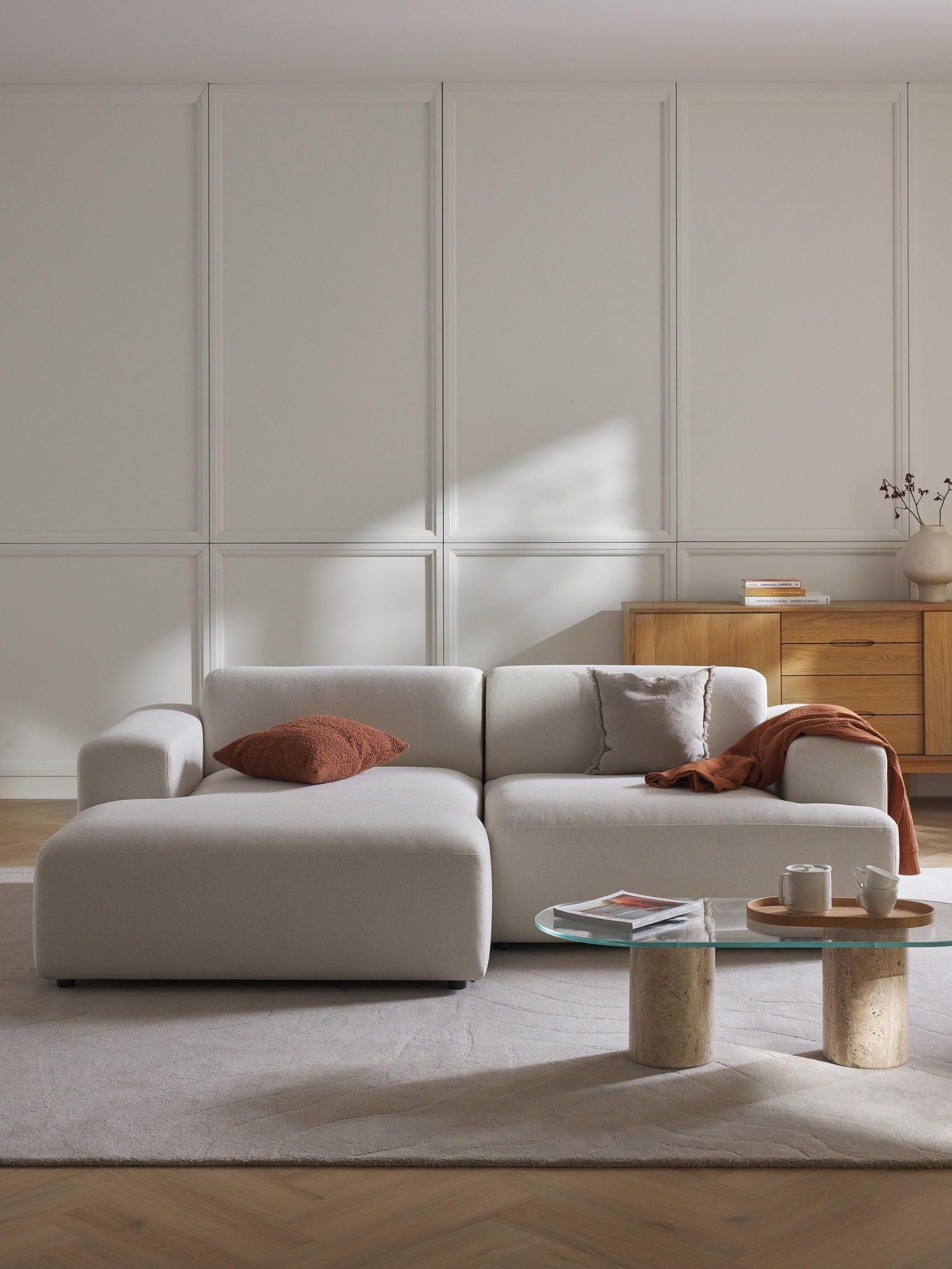 Canapé d'angle 3 places Molly Mini en tissu lin