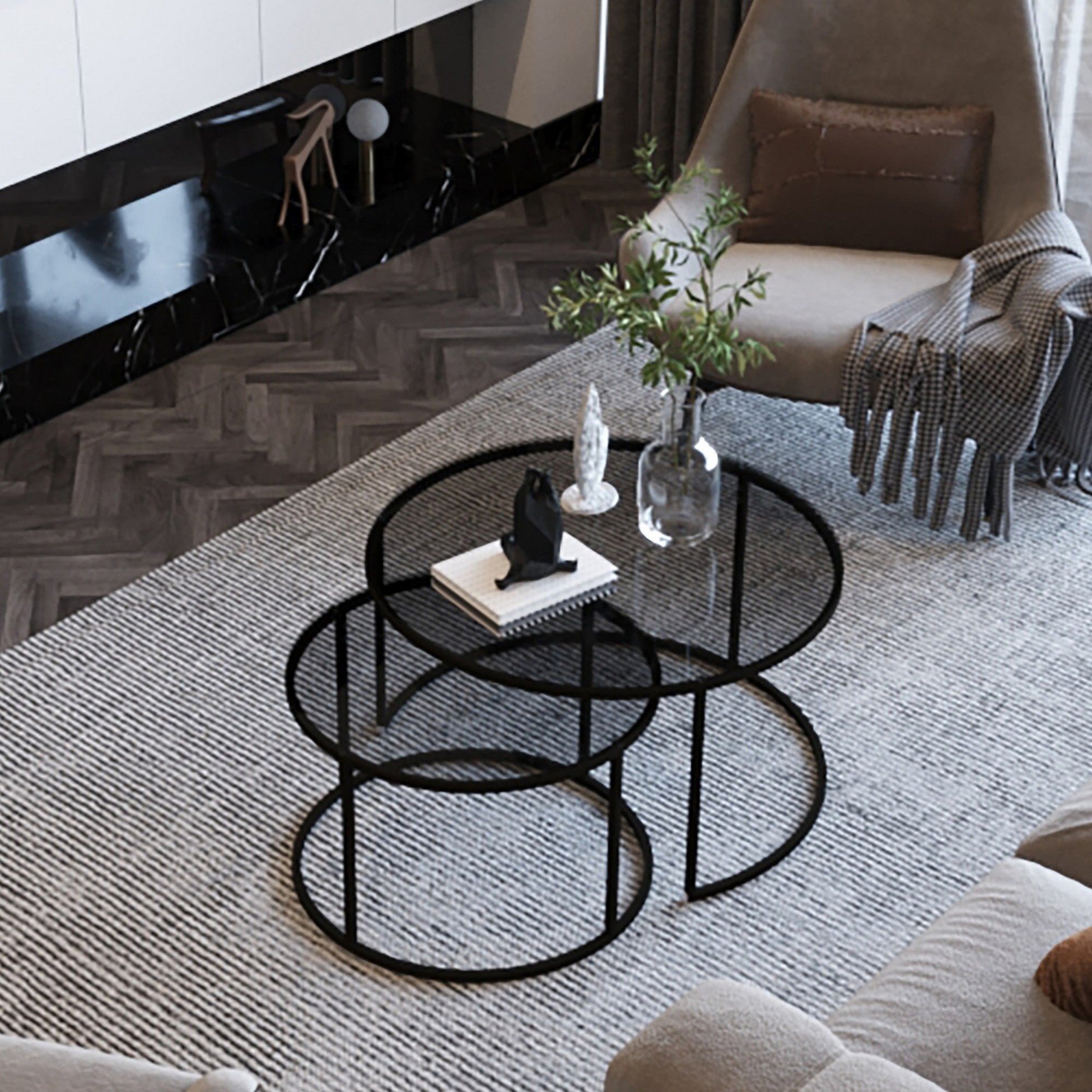 Set de 2 tables basses Kokkola rondes gigognes en verre fumé