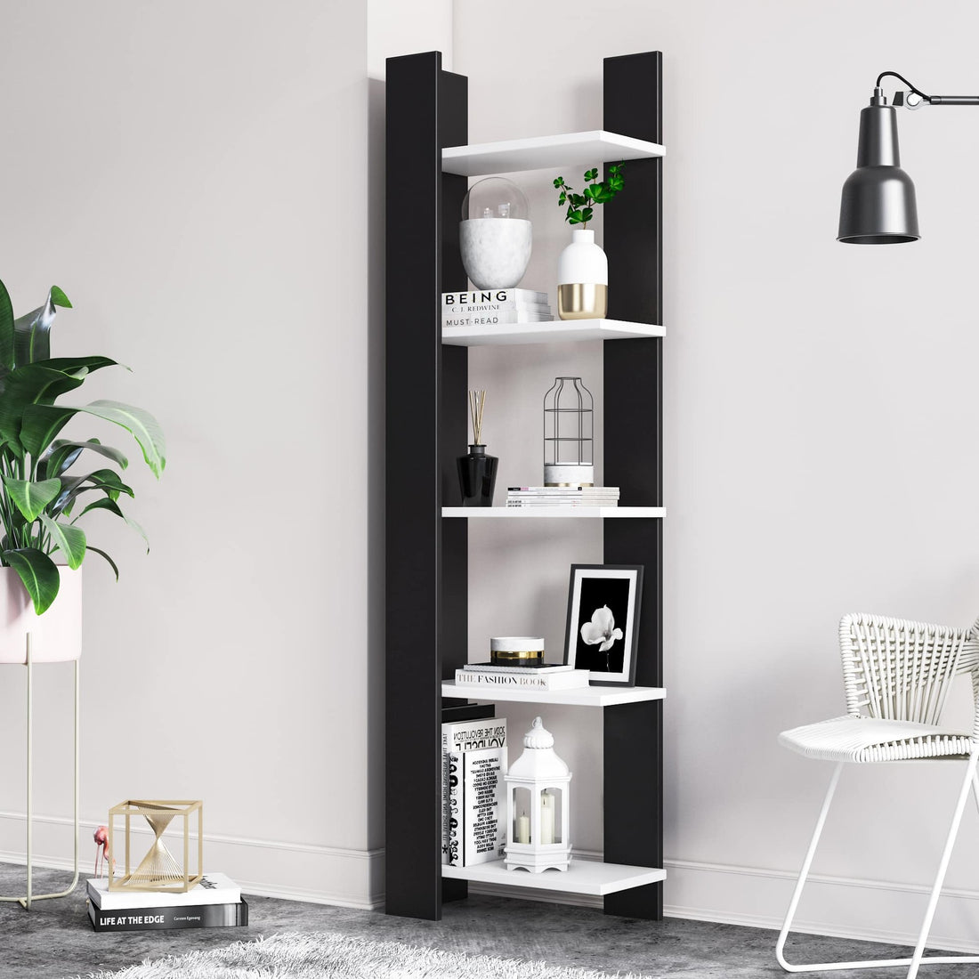 Bibliothèque à 5 niveaux Reeta | Bibliothèque d'angle