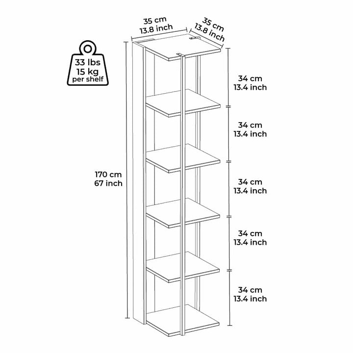 Etagères bibliothèque d'angle Furba L35xH170cm Noyer et Noir