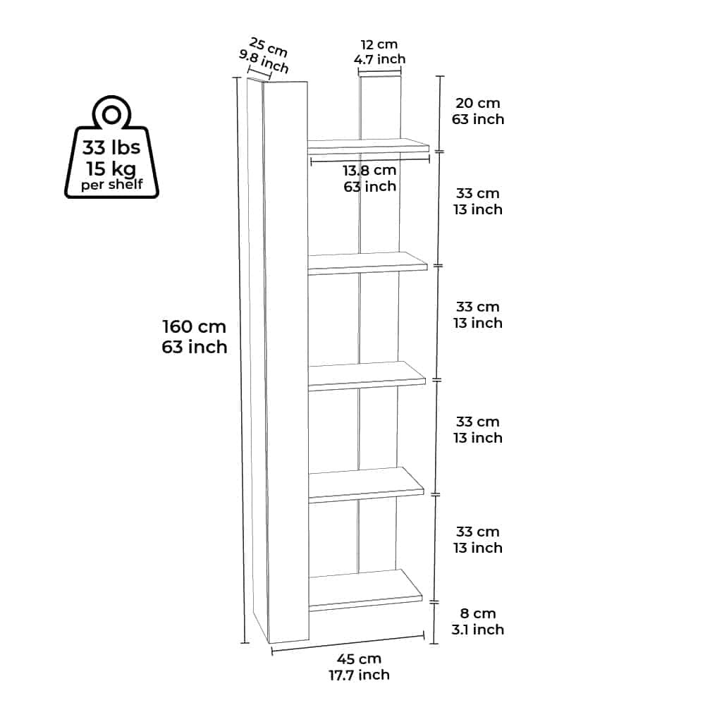 Bibliothèque à 5 niveaux Reeta | Bibliothèque d'angle