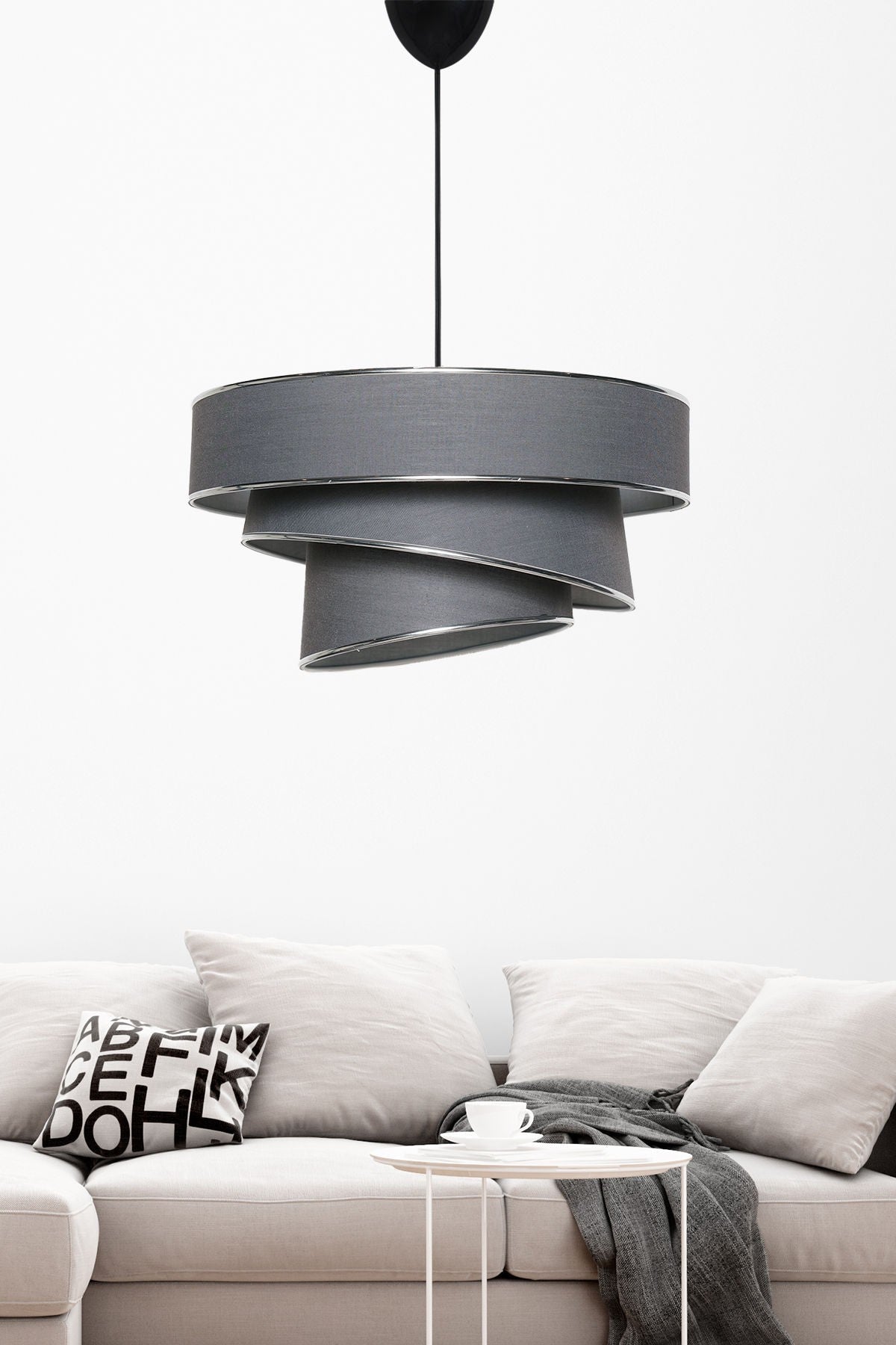 Suspension 3 cylindres design oblique Inconditus Ø40cm Anthracite et Argent