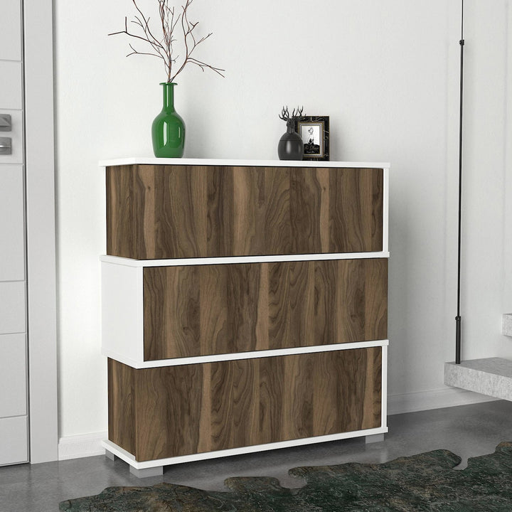 Meuble à chaussures Napolyon - White, Walnut