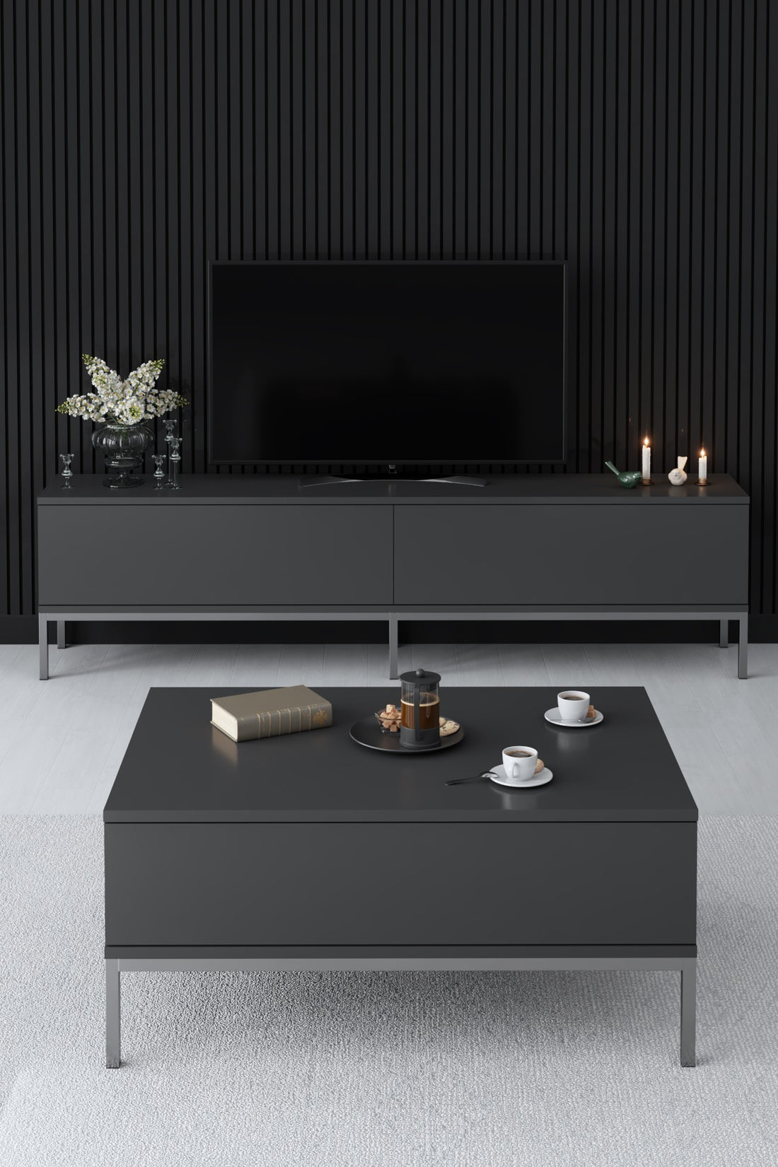 Meuble TV Lord - Anthracite, Silver