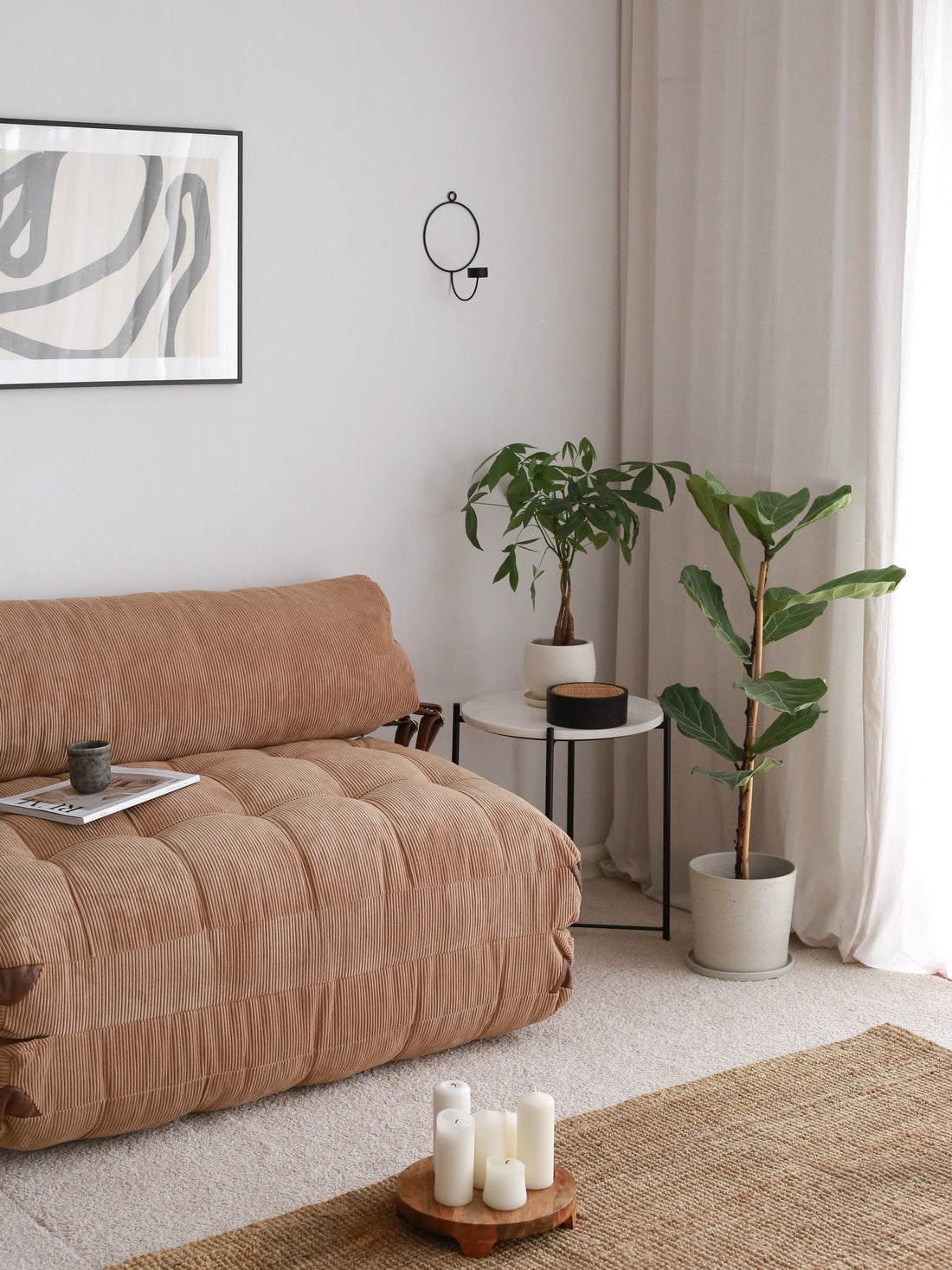 Chauffeuse 2 places convertible Fold Velours côtelé Camel