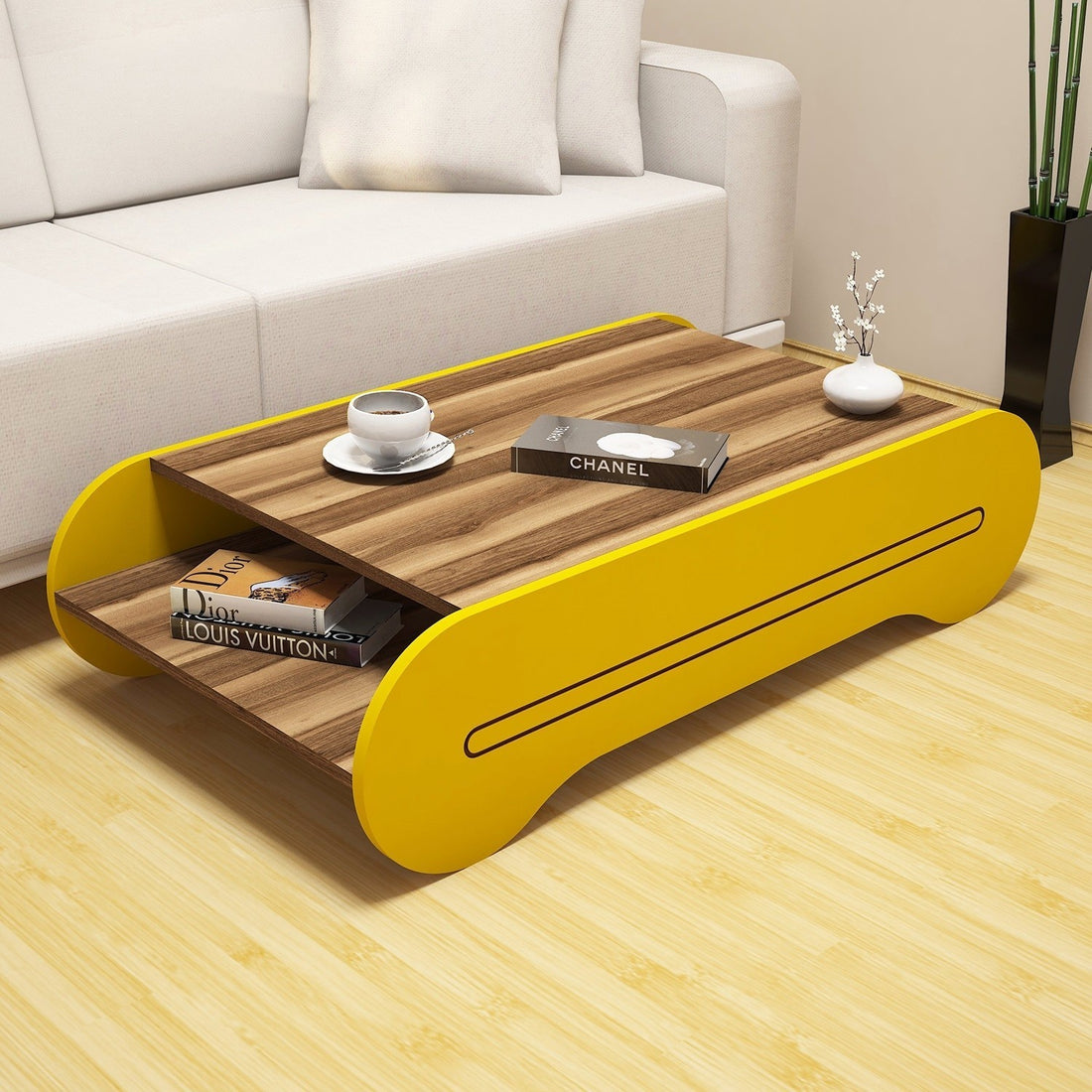 Table basse Cool - Walnut, Yellow