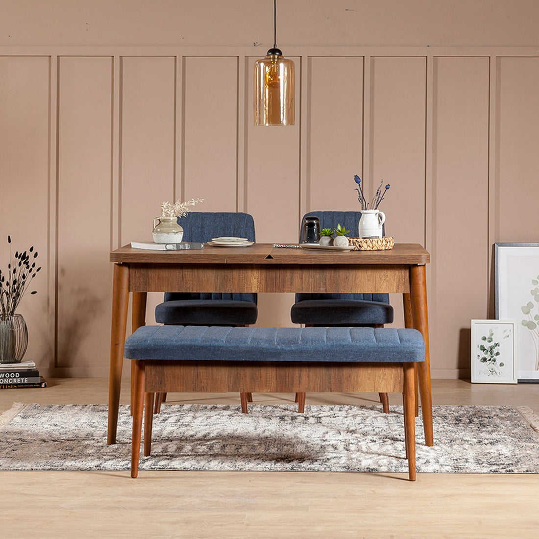 Banc Vina Bench Dark Blue, Walnut