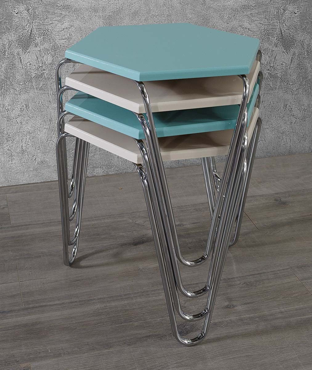 Piramit Table Gigognes Bleu Cyan Blanc