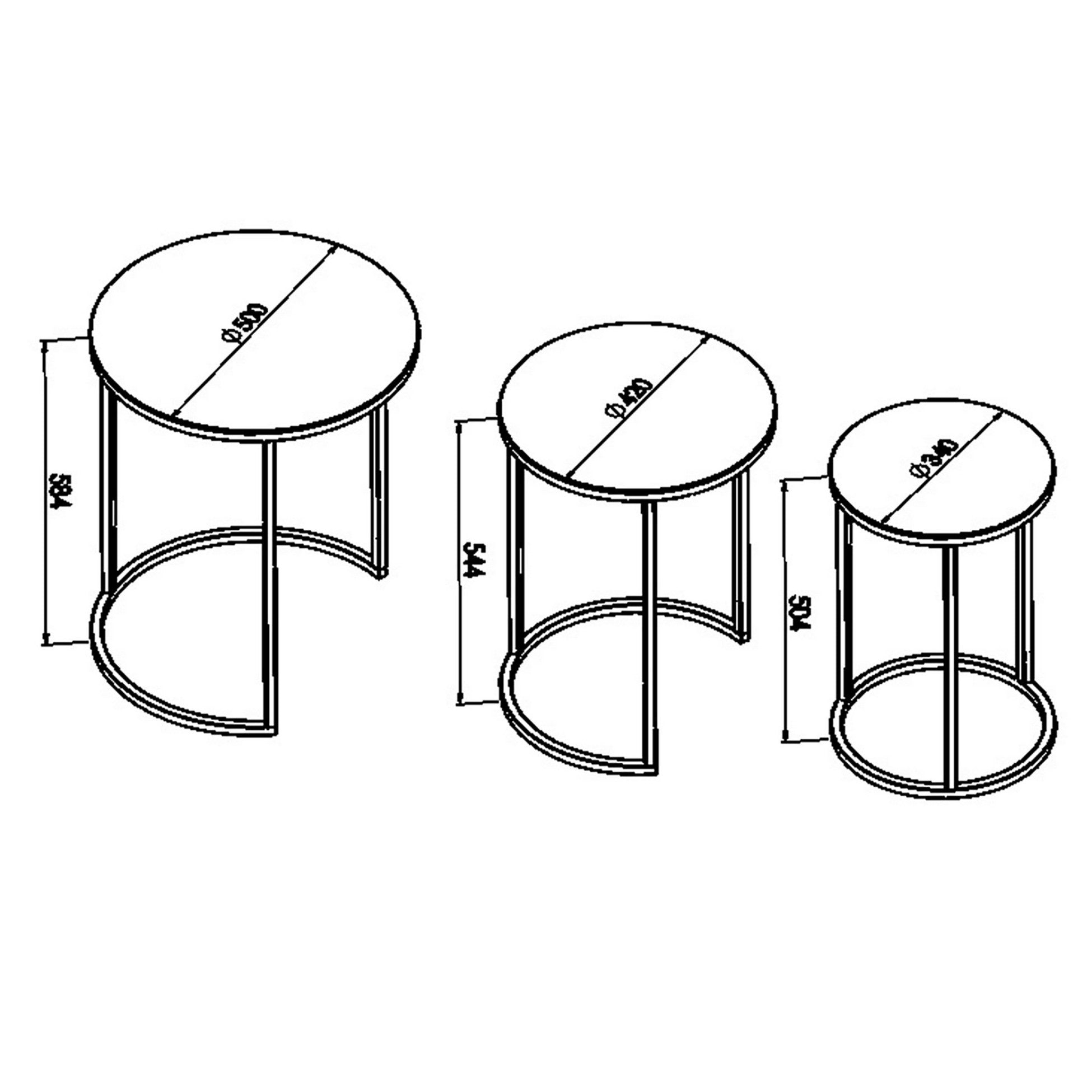 Set de 3 tables d'appoint kyyjärvi rondes gigognes noir transparent