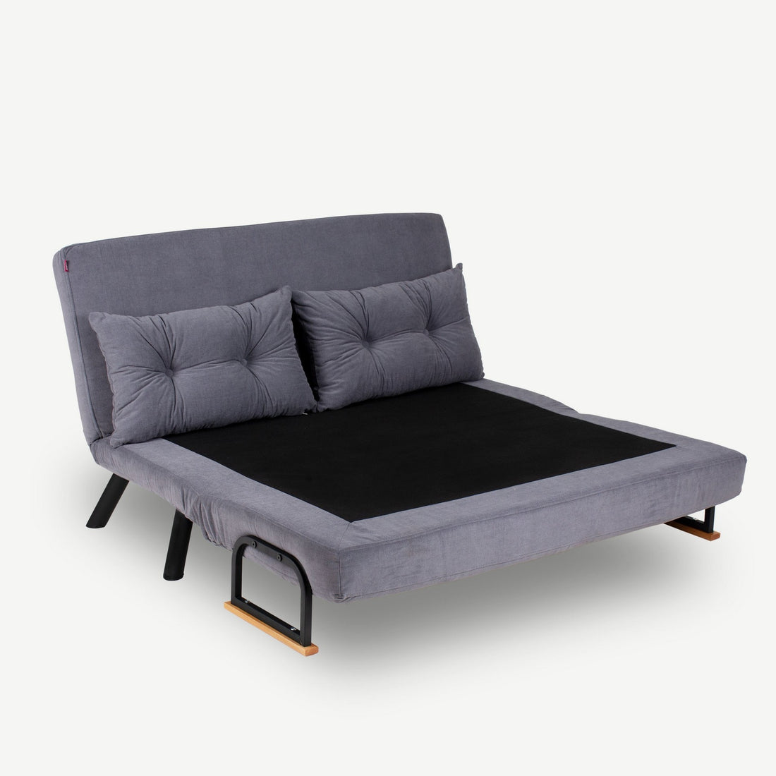 Canapé 2 places convertible Yolanda Métal Noir et Tissu Gris