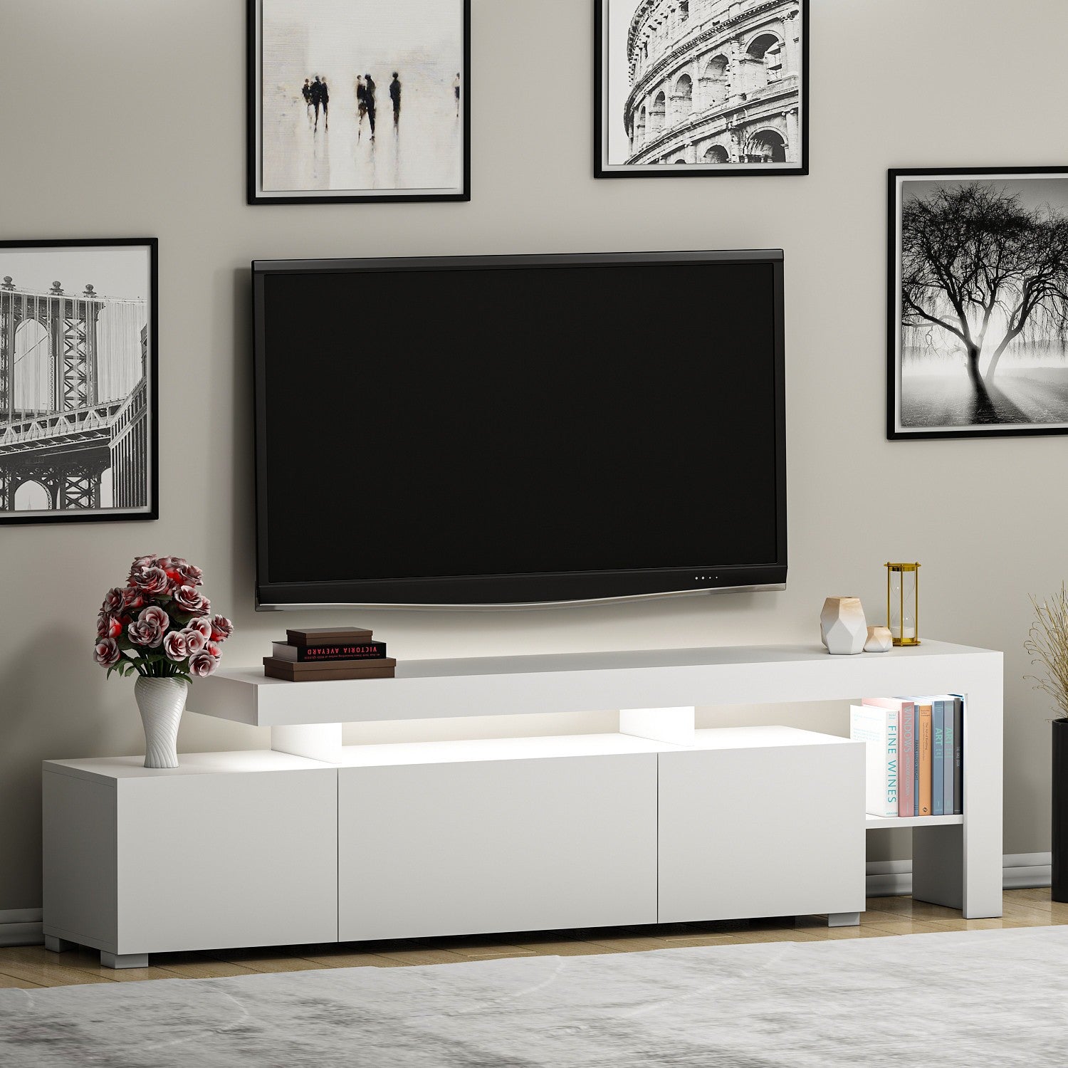 Meuble Tv design avec LED Beliz  L192cm Blanc