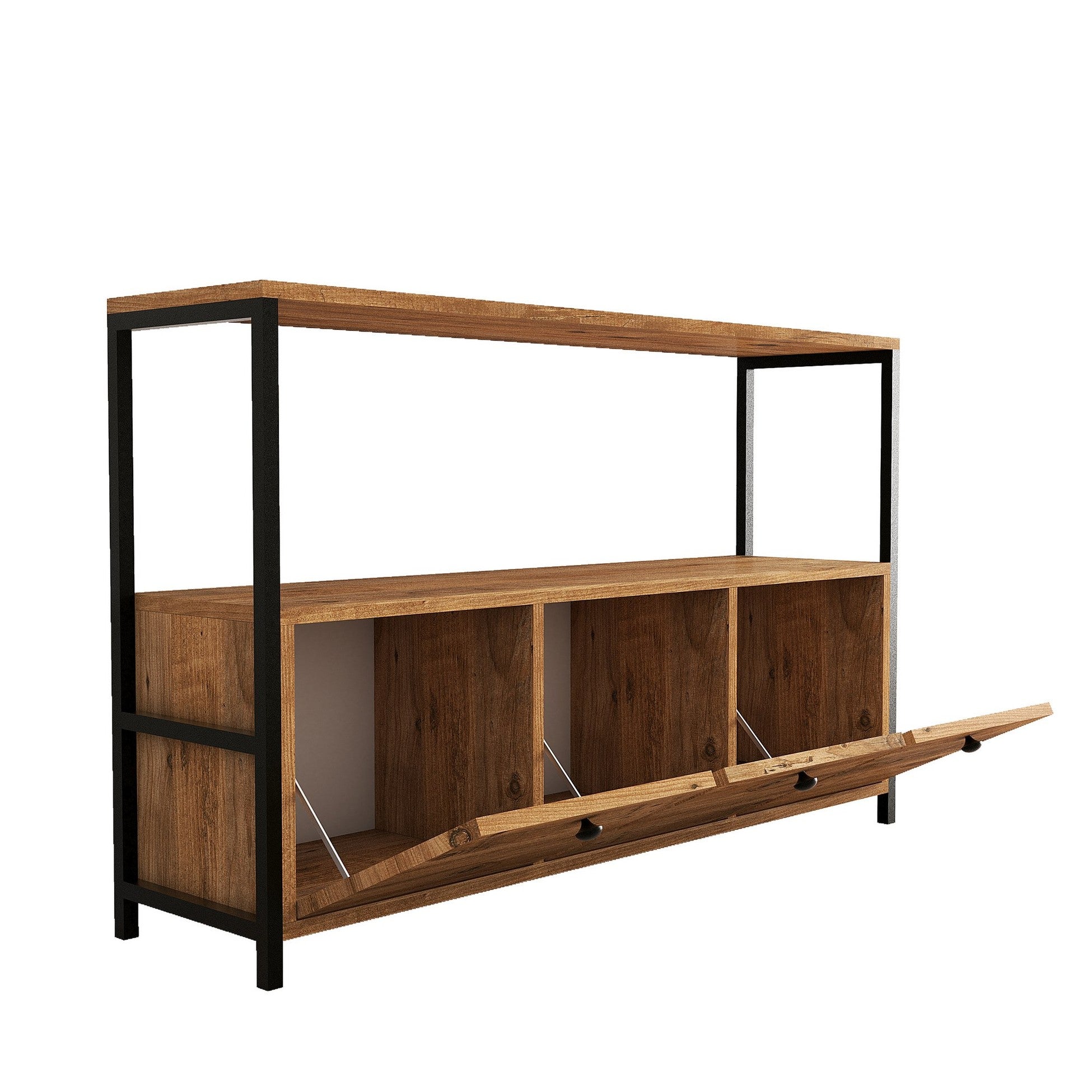 Buffet haut style industriel Halzo L120xH100cm Bois clair et Métal Noir