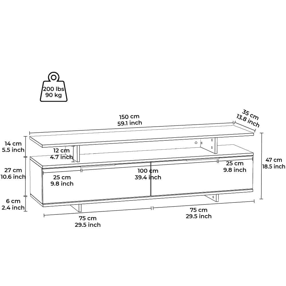 Meuble Tv 2 Portes Dream Blanc 150cm