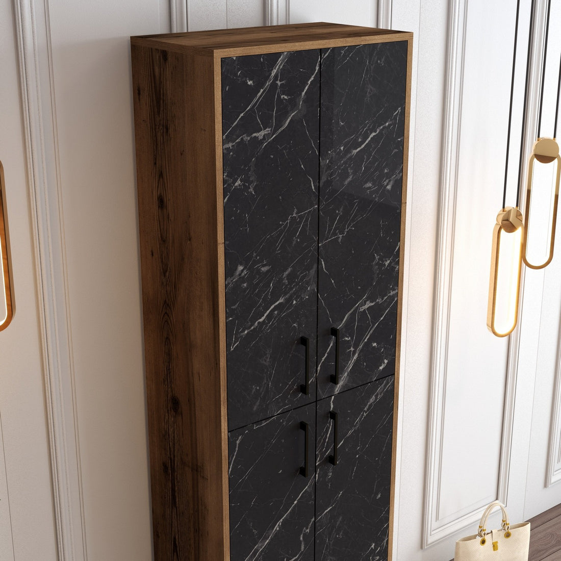 Meuble à chaussures Berlin A - Walnut, Black Marble