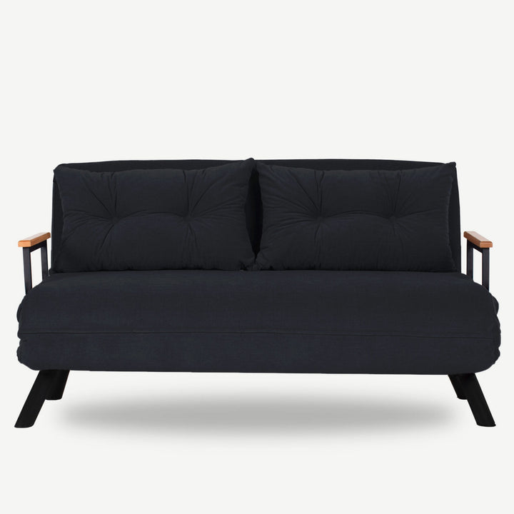 Canapé 2 places convertible Yolanda Métal Noir et Tissu Noir